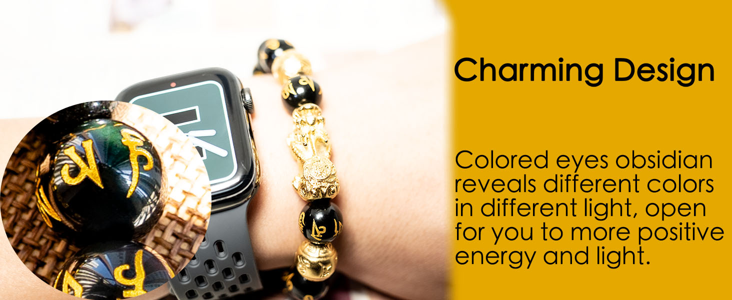 buiufish Feng Shui Bracelet 24K Gold Plated PiXiu Bracelet. Obsidian Bracelet Dragon Protection Bracelet Meditation Decompression Prayer Beads Lucky Wealth Bracelets for Men Women (12mm) energy